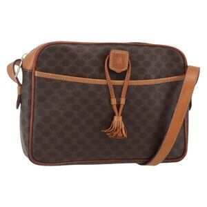 Authentic CELINE Macadam Canvas Shoulder Bag PVC Leather Brown Gold